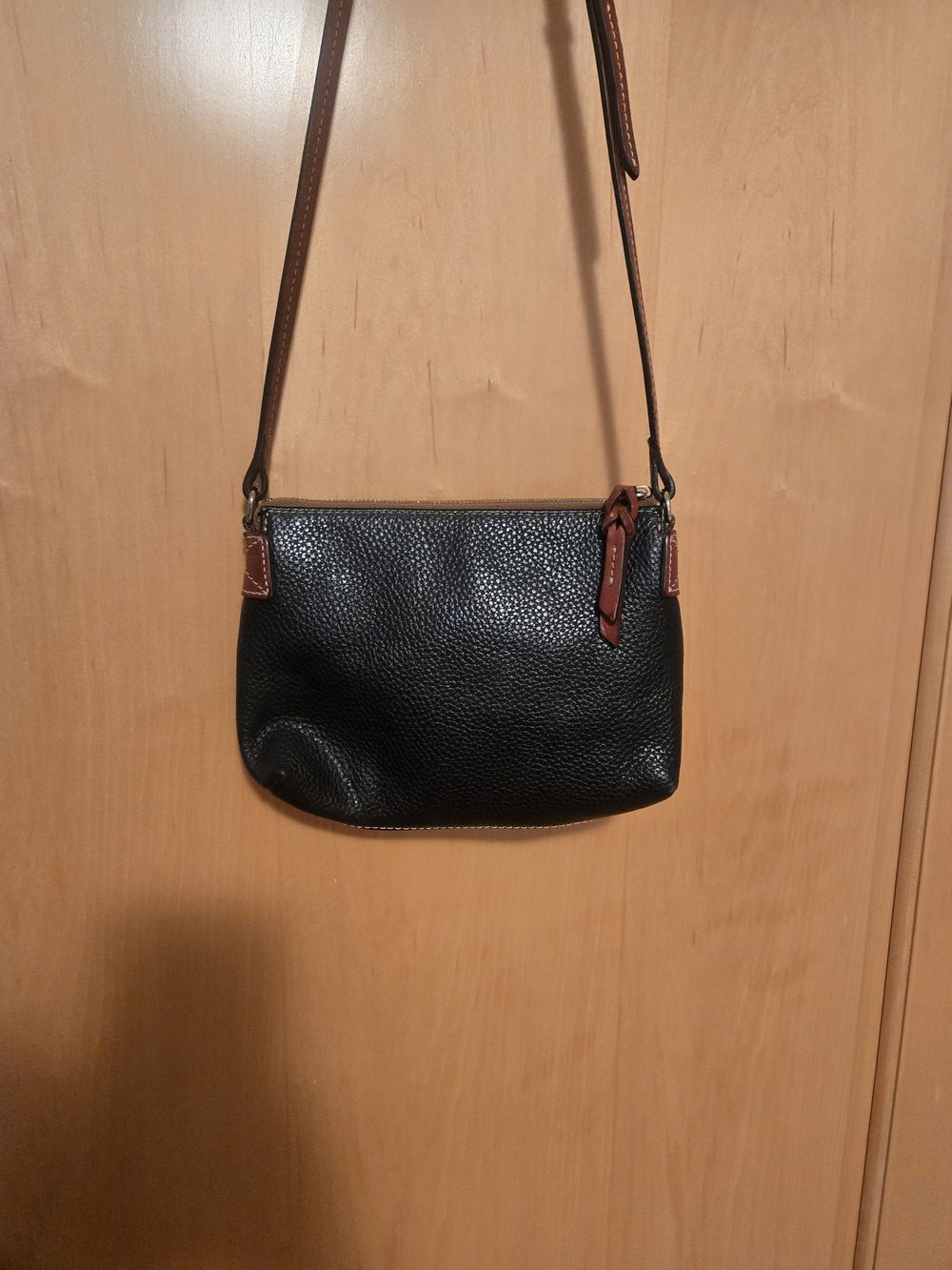 Dooney & Bourke Black Pebbled Leather Crossbody with Brown Trim - Picture 3 of 3